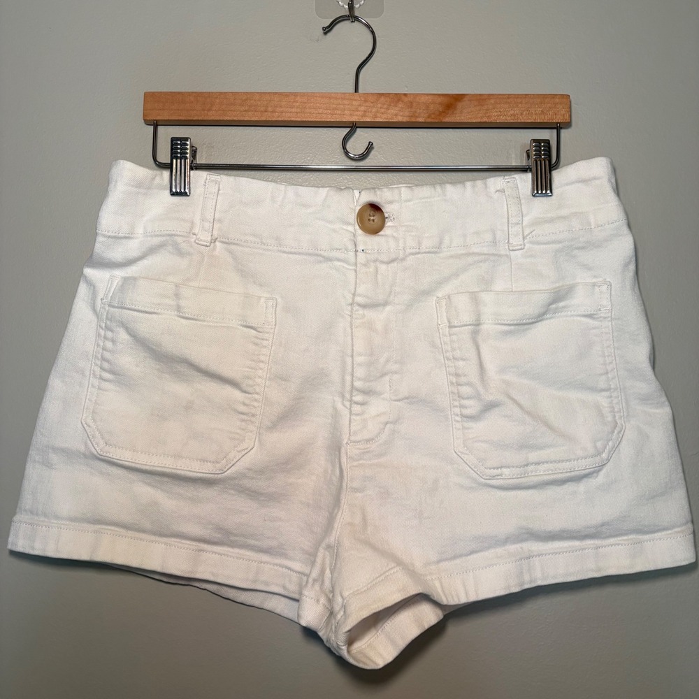Maeve by Anthropologie The Colette White Denim High Rise Patch Pocket Shorts 34